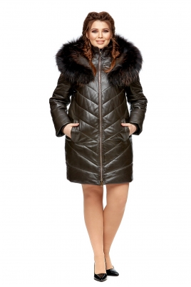 Женская кожаная куртка из натуральной кожи с капюшоном, отделка енот