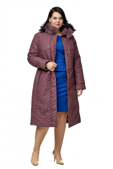 Женское пальто из текстиля с капюшоном, отделка песец 8010579