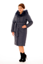 Женское пальто из текстиля с капюшоном, отделка кролик 8010647