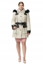 Женское пальто из текстиля с капюшоном, отделка песец 8012235