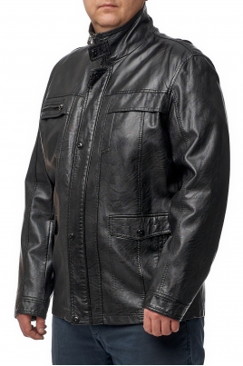 Черная мужская кожаная куртка из эко-кожи с воротником